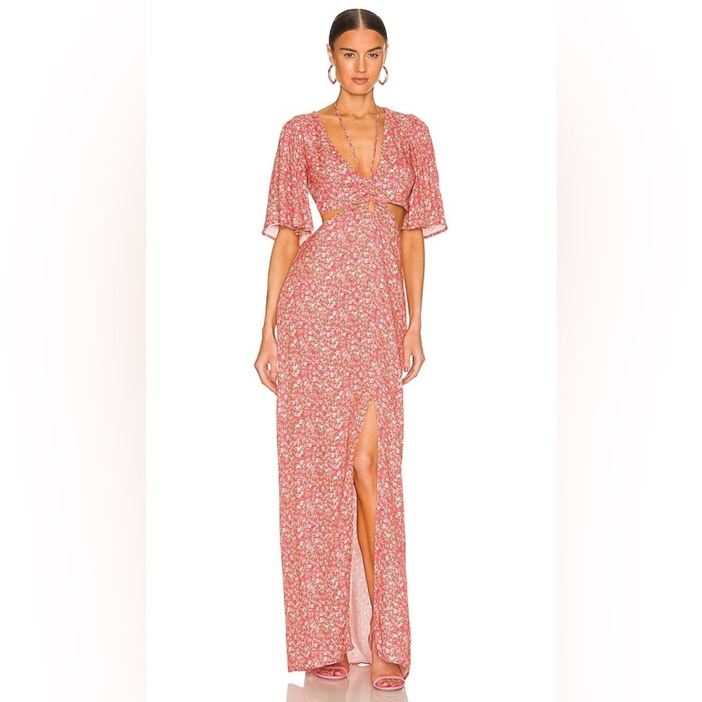 AFRM Savvy Midi Dress Pink Red Ditsy Floral L